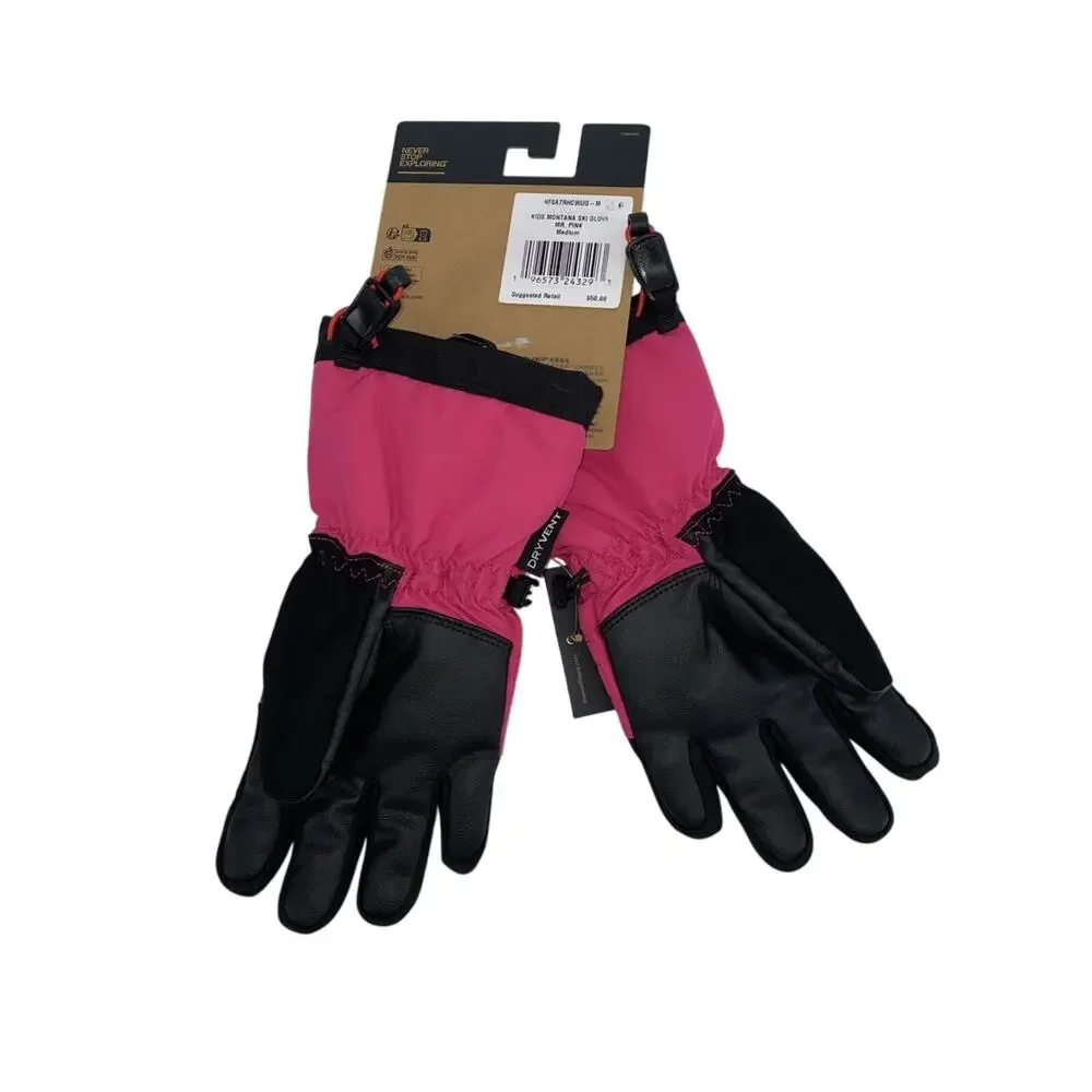 The North Face Kids Montana Ski Glove Mr Pink Sz Medium NWT Warmest Dryvent Etip